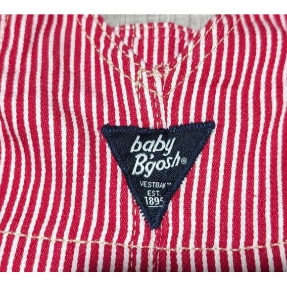 OshKosh Baby Bgosh Vestbak Jumper Dress 6 Months Girls Red Train Striped - Picture 7 of 7